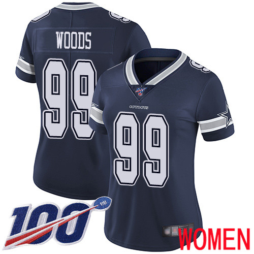 Women Dallas Cowboys Limited Navy Blue Antwaun Woods Home #99 100th Season Vapor Untouchable NFL Jersey->women nfl jersey->Women Jersey